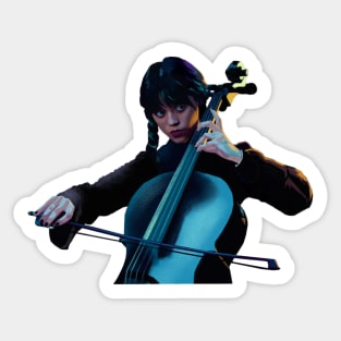 Wednesday Playing Cello Digital Painting Sticker